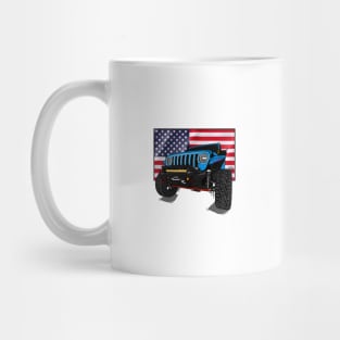 Jeep with American Flag - Light Blue Essential Mug